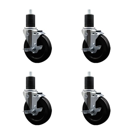Service Caster 5'' Hard Rubber Swivel 1-3/4'' Expanding Stem Caster Set with Brake, 4PK SCC-EX20S514-HRS-TLB-134-4